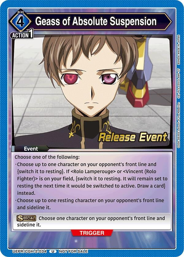 Image for Geass of Absolute Suspension (UEPR/CGH-2-034) (UEX03BT: CODE GEASS: Lelouch of the Rebellion Vol.2 Release Event Cards) (UEX03BT_RE) - Union Arena