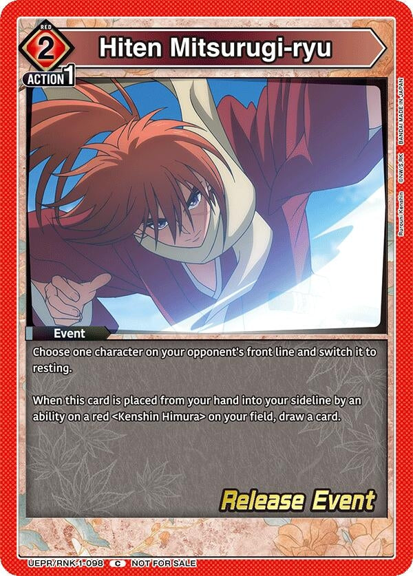 Image for Hiten Mitsurugi-ryu (UEPR/RNK-1-098) (UE11BT: Rurouni Kenshin Release Event Cards) (UE11BT_RE) - Union Arena