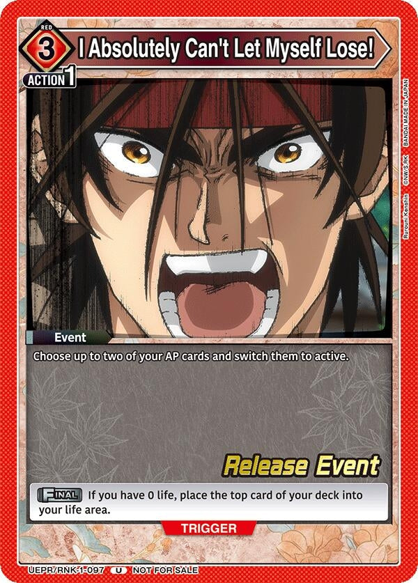 Image for I Absolutely Can't Let Myself Lose! (UEPR/RNK-1-097) (UE11BT: Rurouni Kenshin Release Event Cards) (UE11BT_RE) - Union Arena