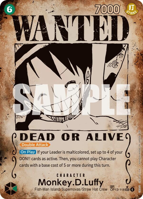 Image for Monkey.D.Luffy (118) (Wanted Poster) (OP13-118) (Carrying On His Will) (OP13) - One Piece Card Game