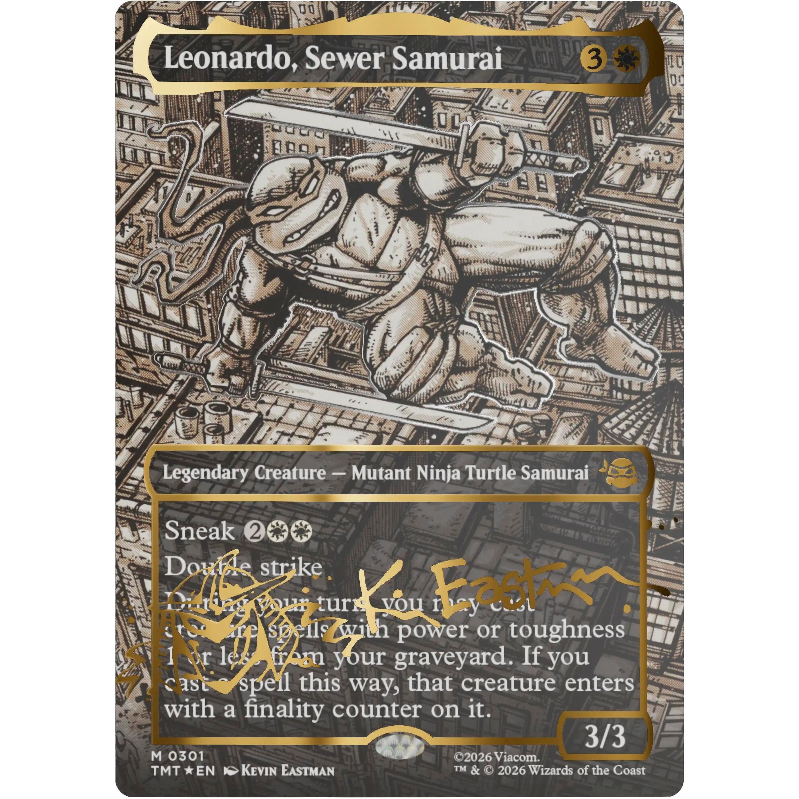 Image for Leonardo, Sewer Samurai (Borderless) (Gold-Stamped Signature) (301) (Teenage Mutant Ninja Turtles) - Magic: The Gathering