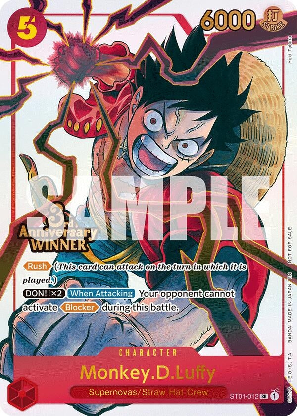 Image for Monkey.D.Luffy - ST01-012 (3rd Anniversary Winner) (ST01-012) (One Piece Promotion Cards) (OP-PR) - One Piece Card Game