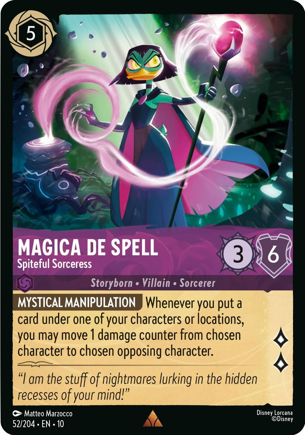 Image for Magica De Spell - Spiteful Sorceress (52/204) (Whispers in the Well) (10) - Disney Lorcana