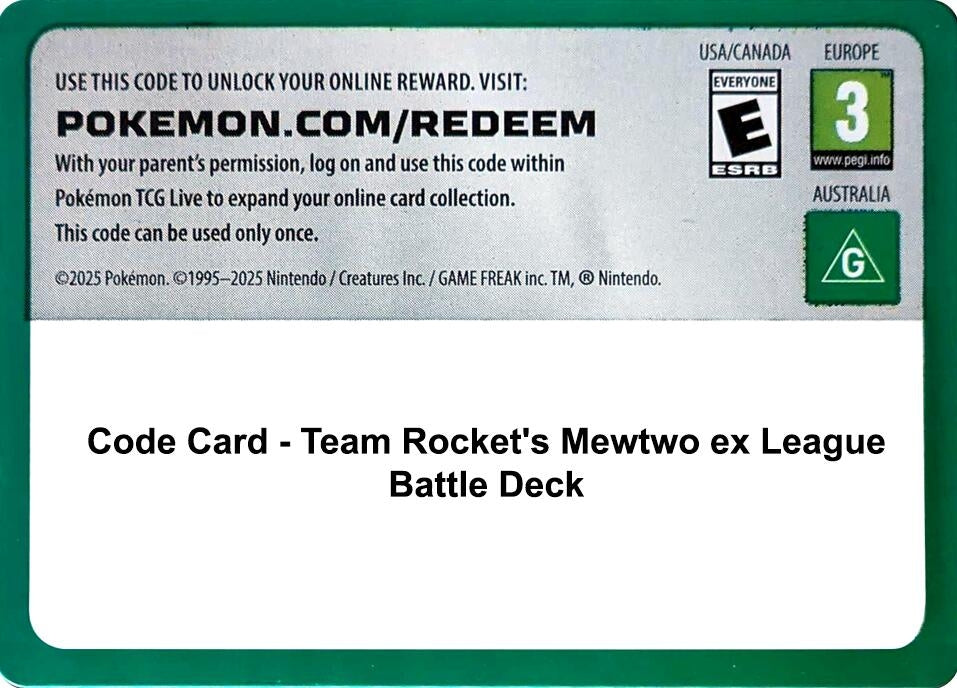 Image for Code Card - Team Rocket's Mewtwo ex League Battle Deck (Miscellaneous Cards & Products) (MCAP) - Pokemon