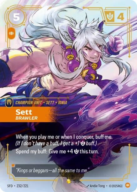 Image for Sett - Brawler (Overnumbered) (232/221) (Spiritforged) (SFD) - Riftbound: League of Legends Trading Card Game