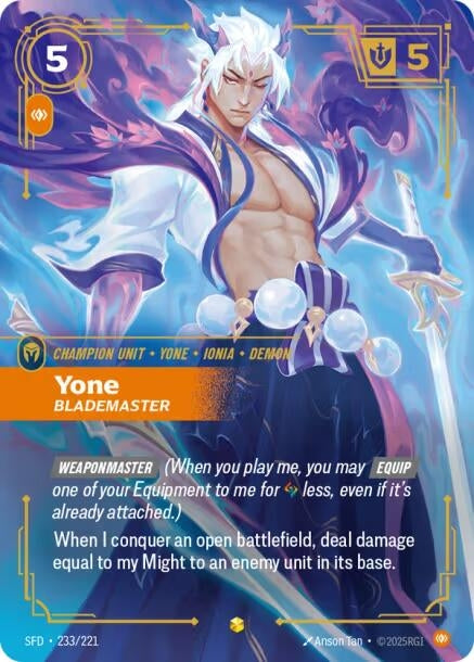 Image for Yone - Blademaster (Overnumbered) (233/221) (Spiritforged) (SFD) - Riftbound: League of Legends Trading Card Game