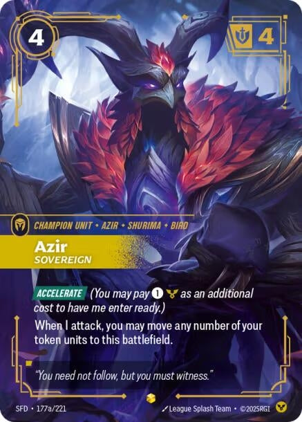 Image for Azir - Sovereign (Alternate Art) (177a/221) (Spiritforged) (SFD) - Riftbound: League of Legends Trading Card Game