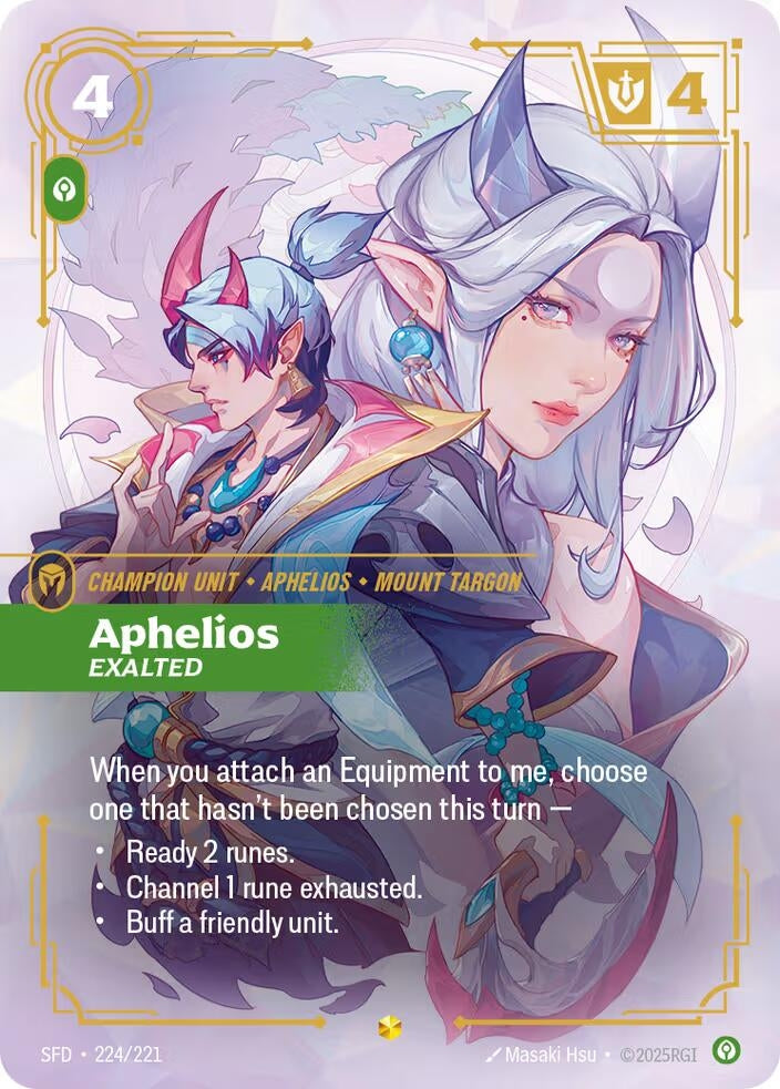 Image for Aphelios - Exalted (Overnumbered) (224/221) (Spiritforged) (SFD) - Riftbound: League of Legends Trading Card Game