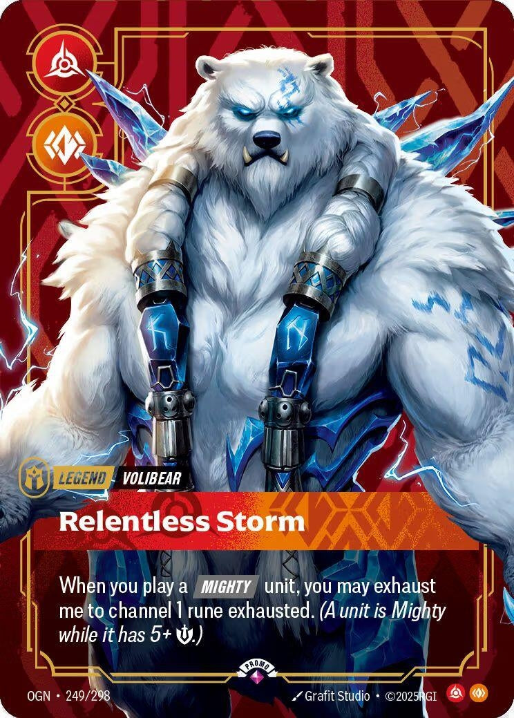 Image for Volibear - Relentless Storm (Metal) (Best Of) (249/298) (Riftbound Organized Play Promotional Cards) (OPP) - Riftbound: League of Legends Trading Card Game
