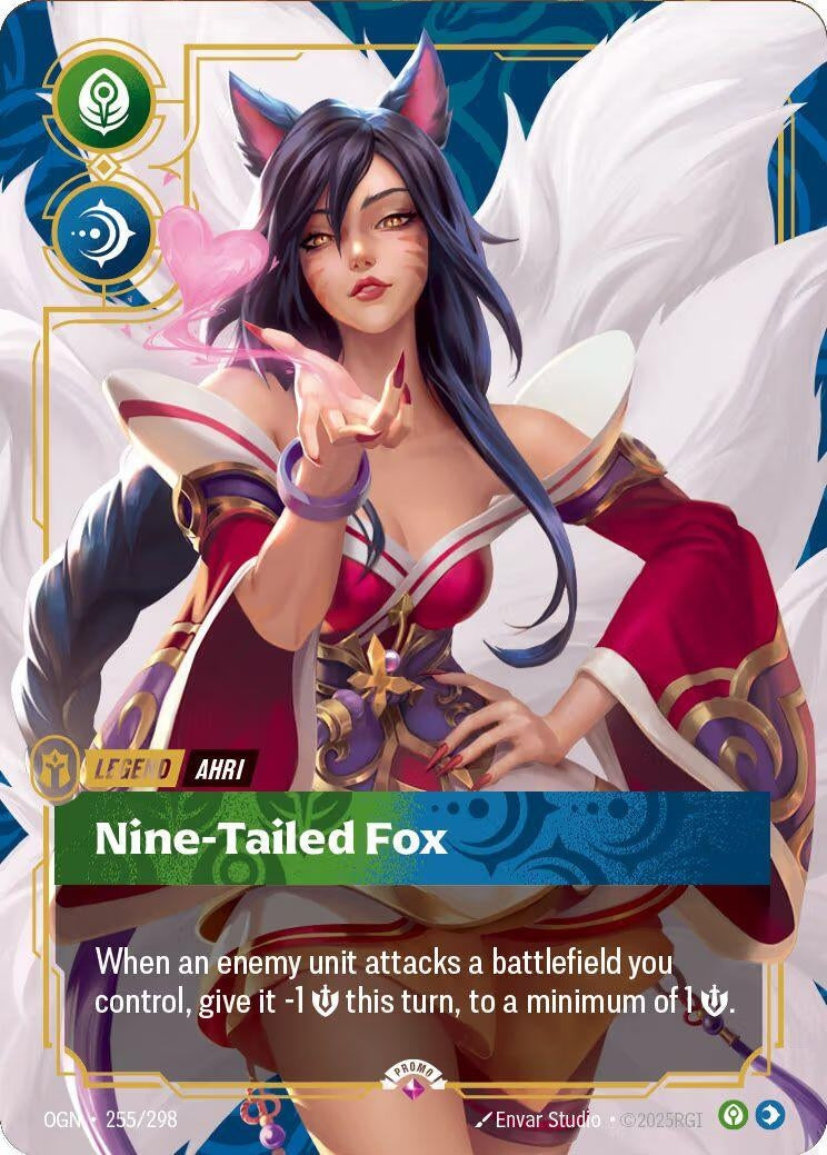 Image for Ahri - Nine-Tailed Fox (Metal) (Best Of) (255/298) (Riftbound Organized Play Promotional Cards) (OPP) - Riftbound: League of Legends Trading Card Game