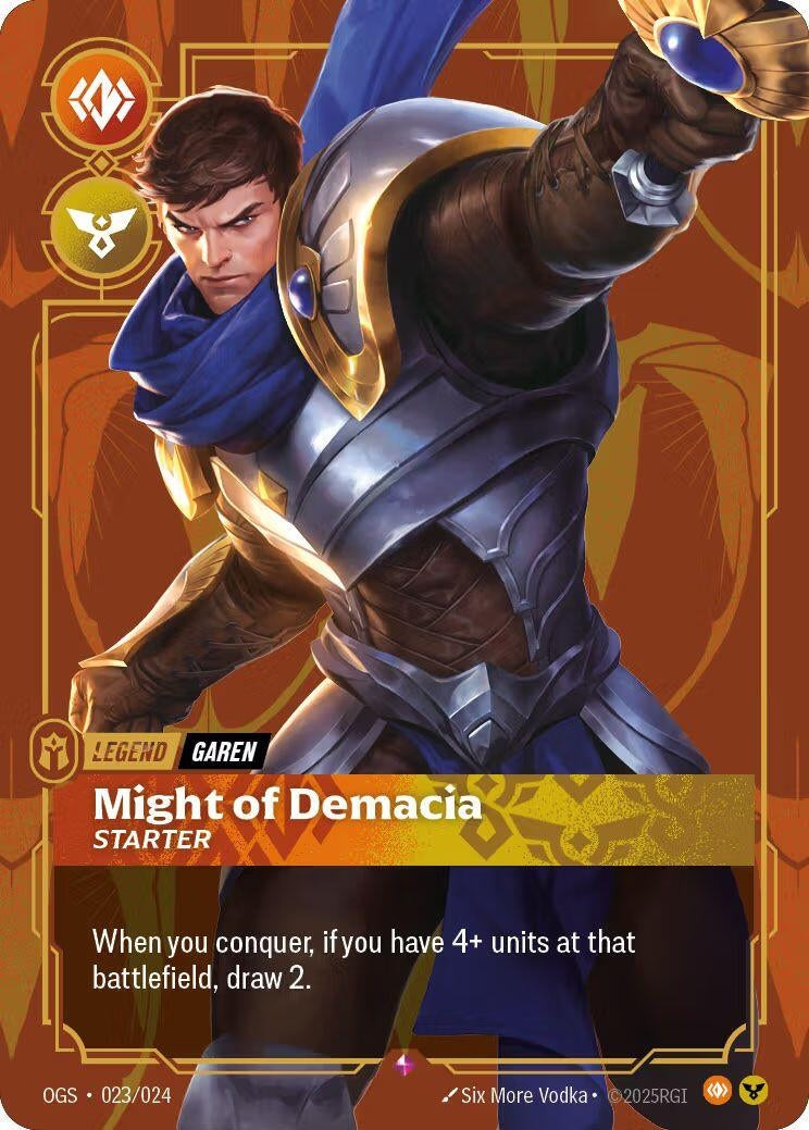 Image for Garen - Might of Demacia (Metal) (Best Of) (023/024) (Riftbound Organized Play Promotional Cards) (OPP) - Riftbound: League of Legends Trading Card Game