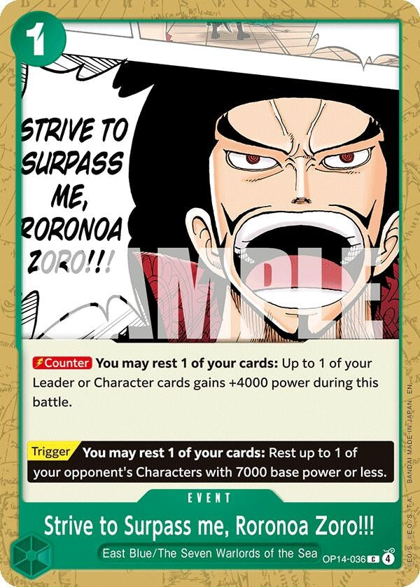 Image for Strive to Surpass me, Roronoa Zoro!!! (OP14-036) (The Azure Sea's Seven) (OP14) - One Piece Card Game