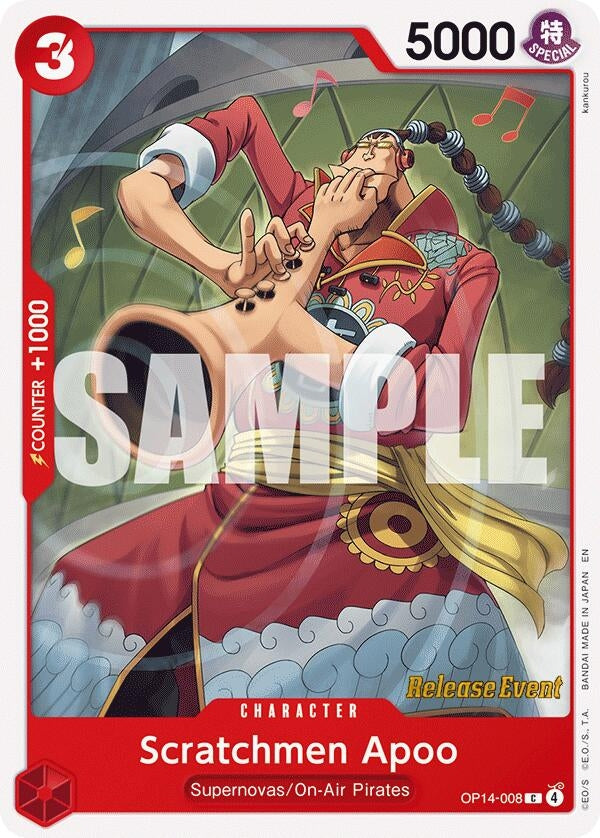 Image for Scratchmen Apoo (OP14-008) (The Azure Sea's Seven Release Event Cards) (OP14 RE) - One Piece Card Game
