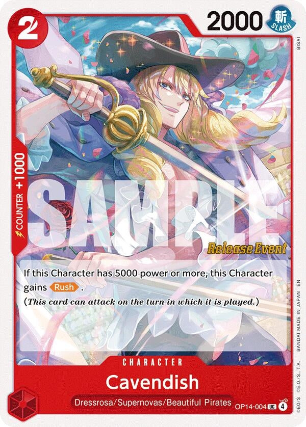 Image for Cavendish (OP14-004) (The Azure Sea's Seven Release Event Cards) (OP14 RE) - One Piece Card Game