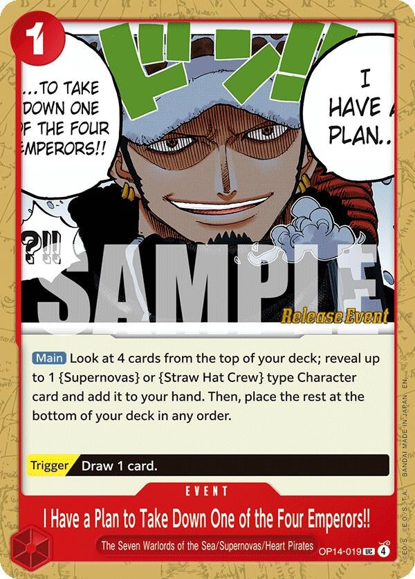 Image for I Have a Plan to Take Down One of the Four Emperors!! (OP14-019) (The Azure Sea's Seven Release Event Cards) (OP14 RE) - One Piece Card Game