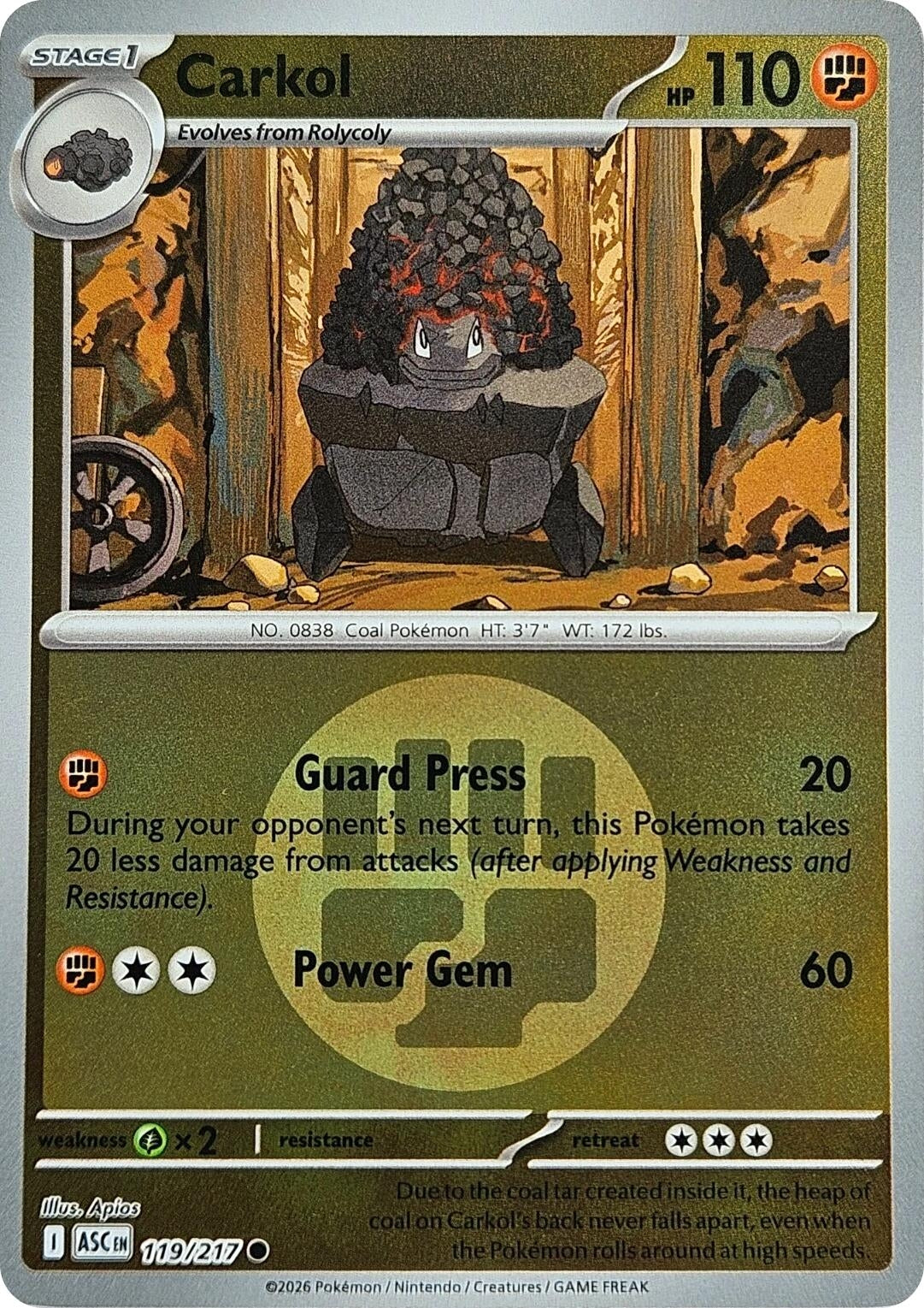 Image for Carkol (Energy Symbol Pattern) (119/217) (ME: Ascended Heroes) - Pokemon