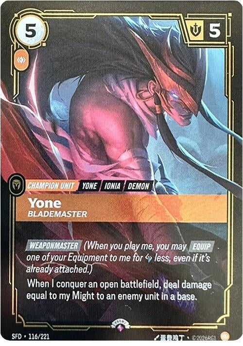 Image for Yone - Blademaster (116/221) (Riftbound Organized Play Promotional Cards) (OPP) - Riftbound: League of Legends Trading Card Game