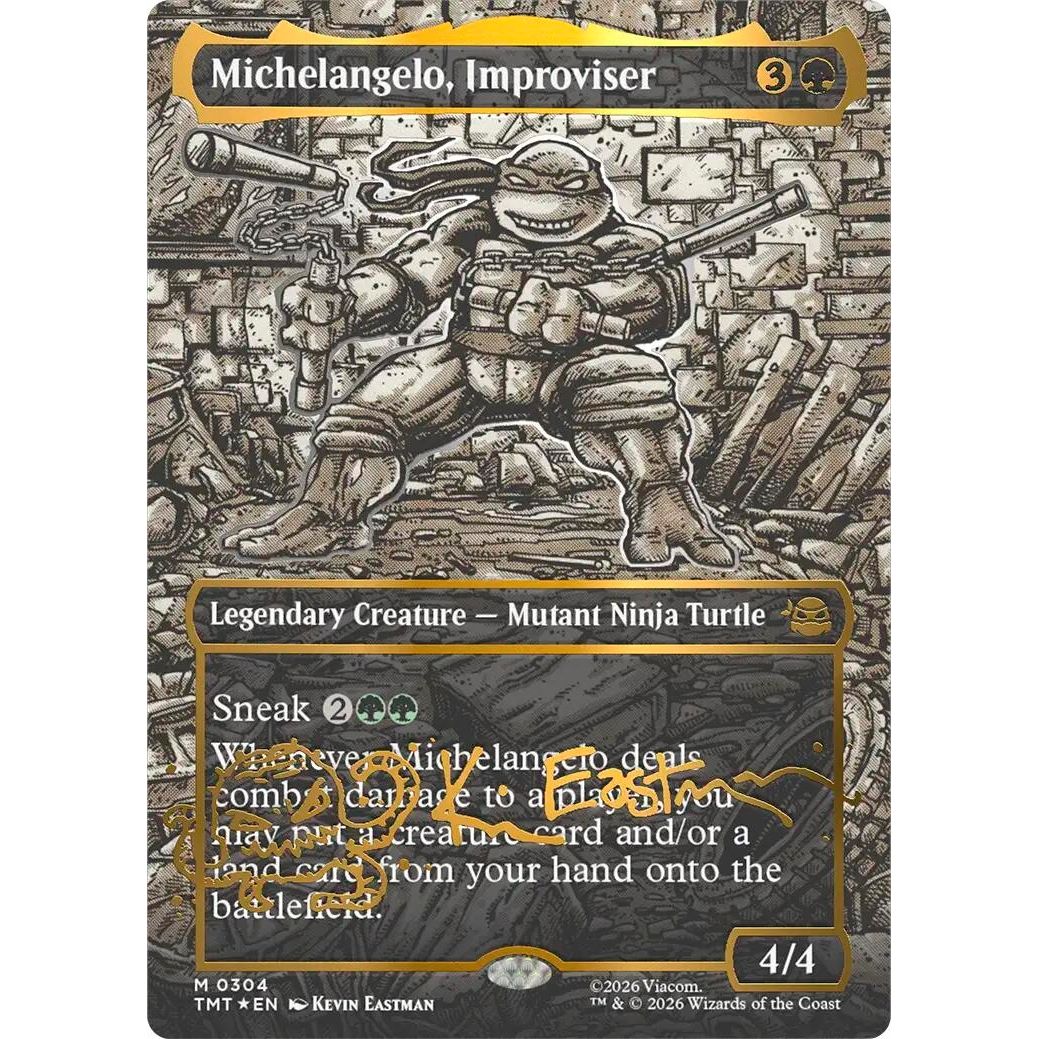 Image for Michelangelo, Improviser (Borderless) (Gold-Stamped Signature) (304) (Teenage Mutant Ninja Turtles) - Magic: The Gathering