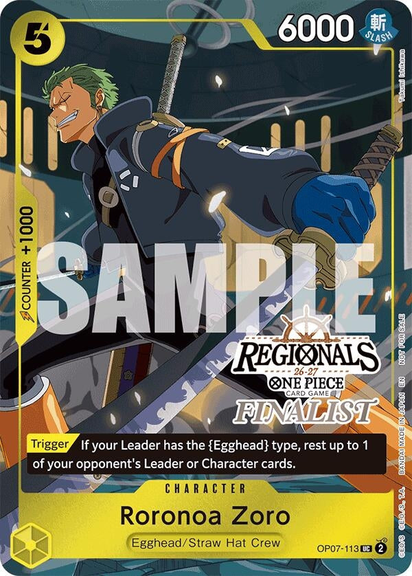Image for Roronoa Zoro (113) (Regionals Finalist Card Set 26-27) (OP07-113) (One Piece Promotion Cards) (OP-PR) - One Piece Card Game