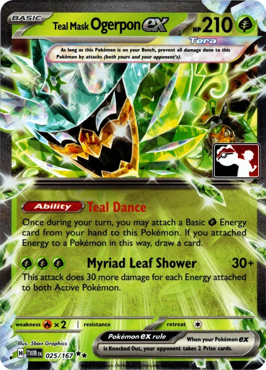 Image for Teal Mask Ogerpon ex - 025/167 (Prize Pack Series 7) (025/167) (Prize Pack Series Cards) - Pokemon