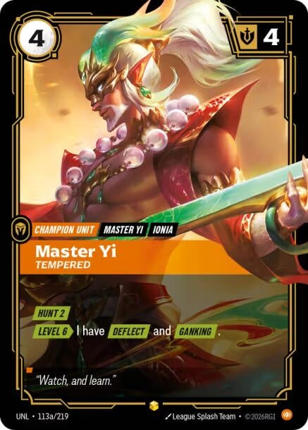 Image for Master Yi - Tempered (Alternate Art) (113a/219) (Unleashed) (UNL) - Riftbound: League of Legends Trading Card Game