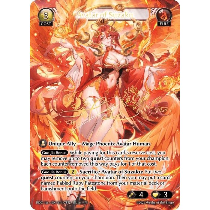Image for Avatar of Suzaku (CSR) (171) (Radiant Origins) - Grand Archive TCG