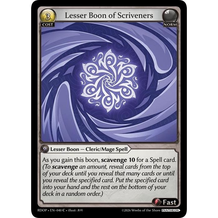 Image for Lesser Boon of Scriveners (040) (Radiant Origins: Pantheon) - Grand Archive TCG