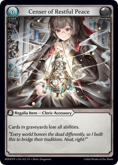 Image for Censer of Restful Peace (021) (Radiant Origins Event Pack) (RDOEVP) - Grand Archive TCG