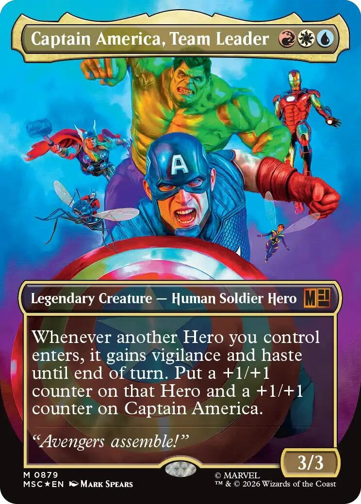 Image for Captain America, Team Leader (Borderless) (Surge Foil) (879) (Commander: Marvel Super Heroes) - Magic: The Gathering