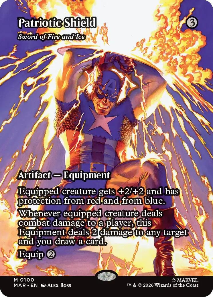 Patriotic Shield - Sword of Fire and Ice (Borderless) (100) (Marvel Universe Eternal-Legal)