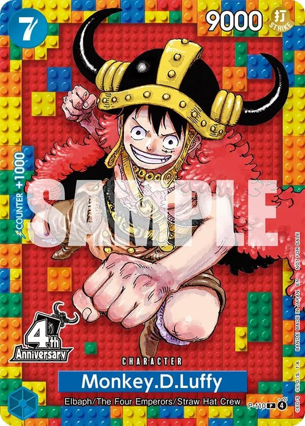 Image for Monkey.D.Luffy (4th Anniversary) (P-110) (One Piece Promotion Cards) (OP-PR) - One Piece Card Game