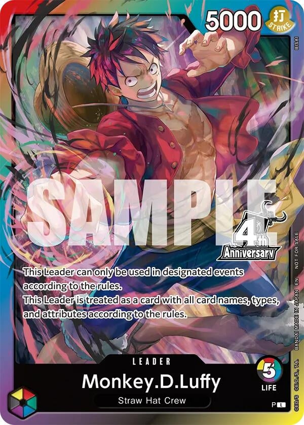 Image for Monkey.D.Luffy (4th Anniversary Leader Card) (One Piece Promotion Cards) (OP-PR) - One Piece Card Game