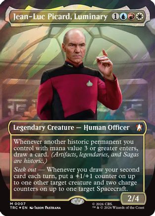 Jean-Luc Picard, Luminary (Borderless) (Surge Foil) (TRC-007) [Commander: Star Trek] Foil - PokeBox USA