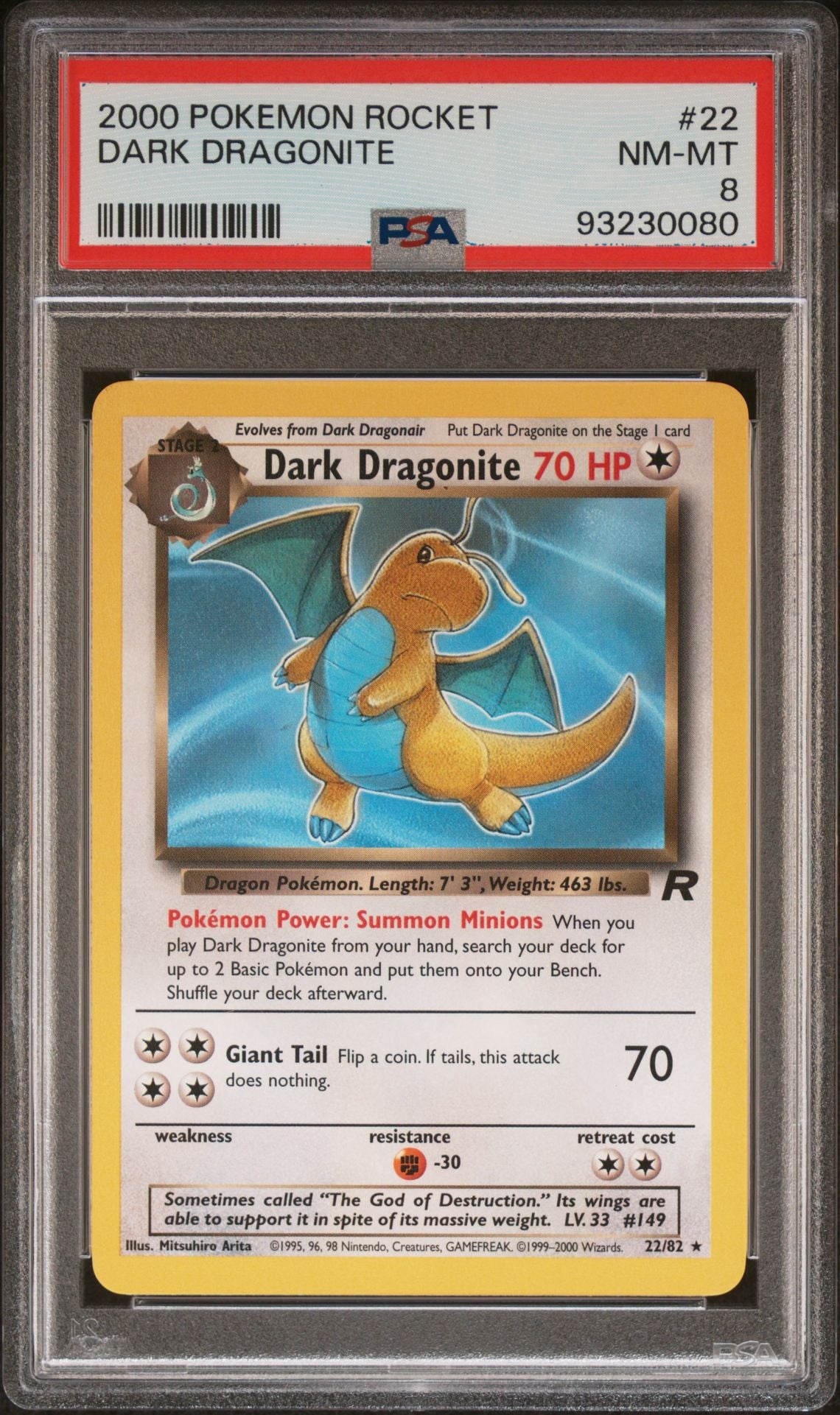 DARK DRAGONITE 2000 POKEMON ROCKET PSA NM-MT 8