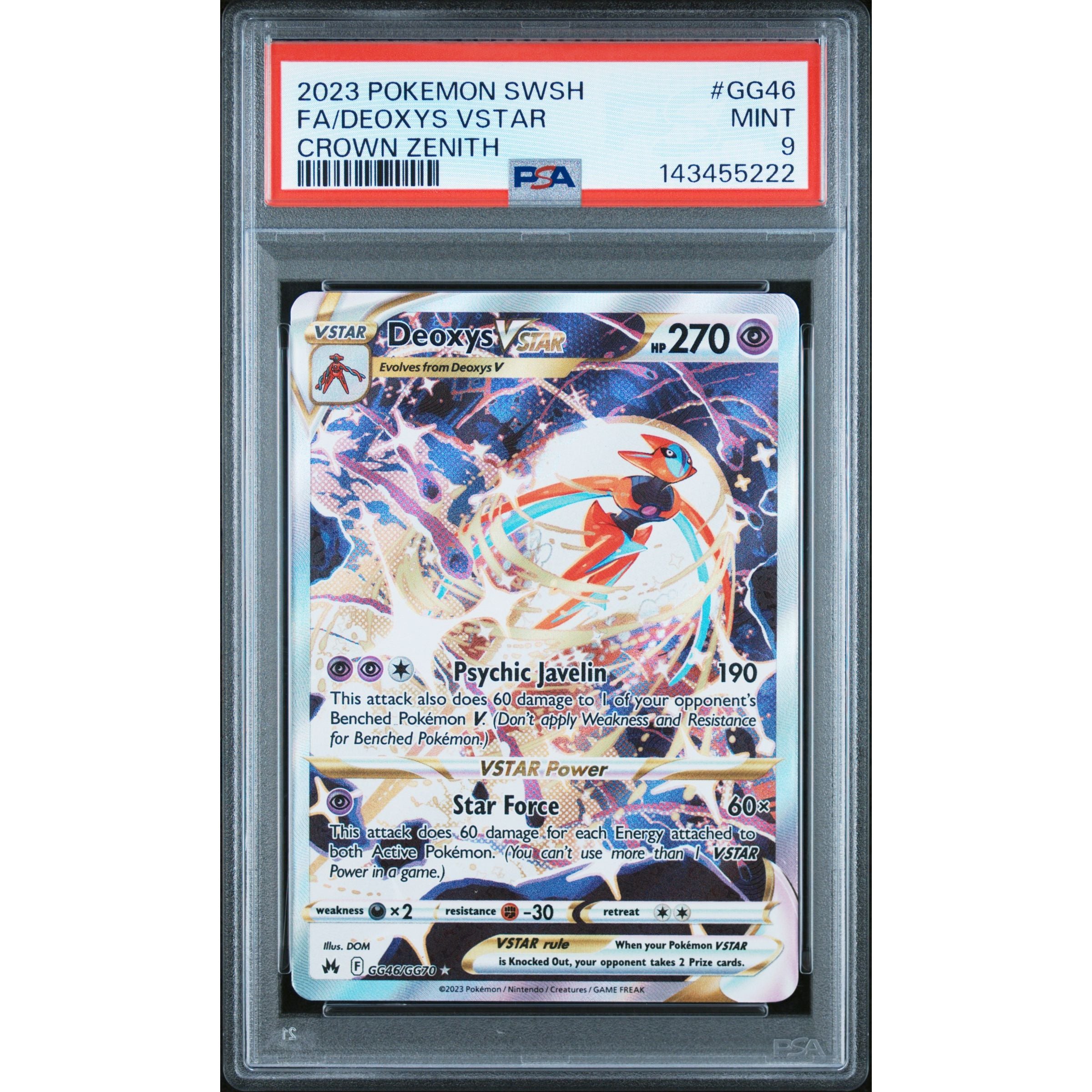 2023 POKEMON SWORD AND SHIELD CROWN ZENITH #GG46 FA/DEOXYS VSTAR CROWN ZENITH PSA MINT 9 - PokeBox USA