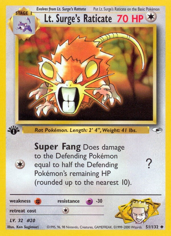 Image for Lt. Surge's Raticate (051/132) (Gym Heroes) (G1) - Pokemon