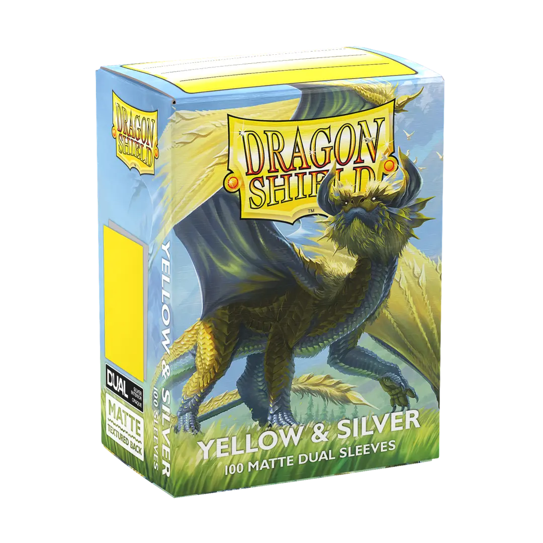 Dragon Shield - Standard 'Yellow & Silver' DUAL Matte Sleeves 100 pack - PokeBox USA