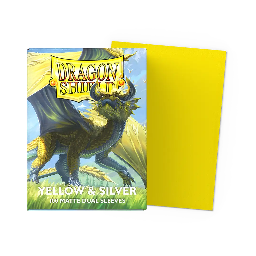 Dragon Shield - Standard 'Yellow & Silver' DUAL Matte Sleeves 100 pack - PokeBox USA