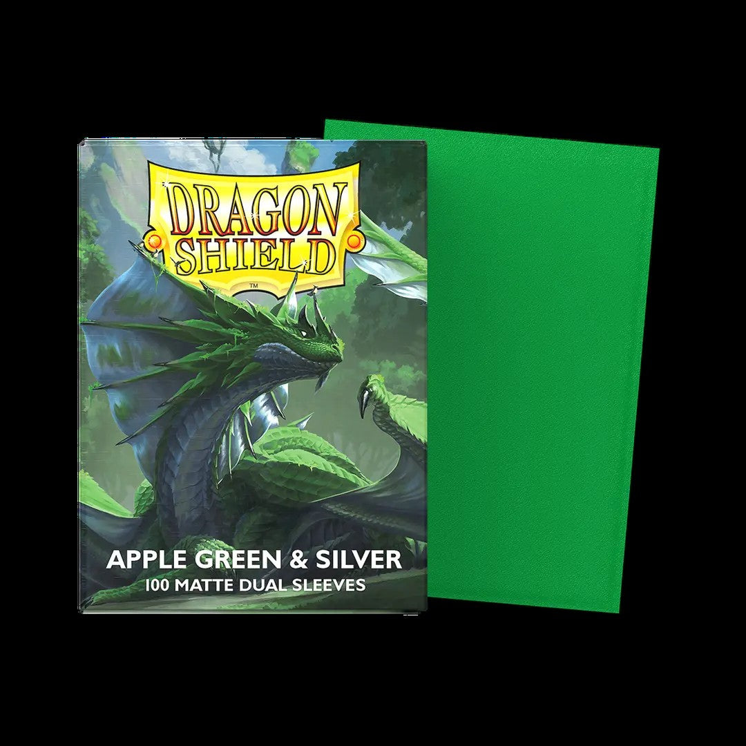 Dragon Shield - Standard 'Apple Green & Silver' DUAL Matte Sleeves 100 pack - PokeBox USA