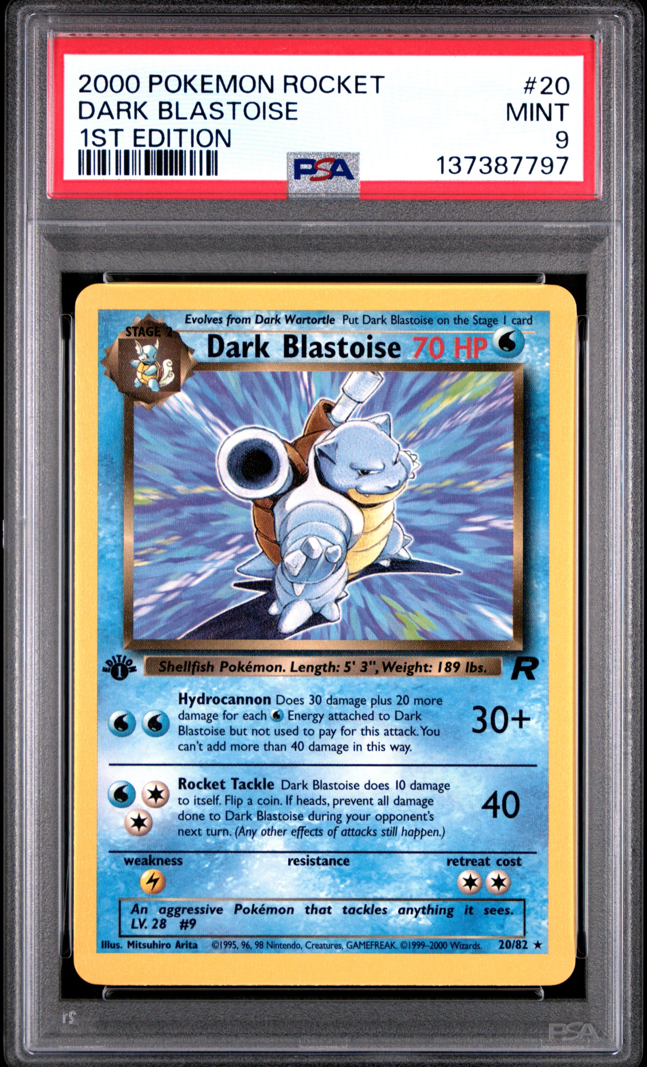 DARK BLASTOISE 1ST EDITION 2000 POKEMON ROCKET PSA MINT 9 - PokeBox USA