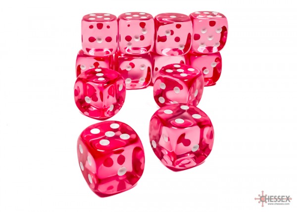 Chessex: Translucent Pink/White 12mm d6 Dice Block (36 dice)