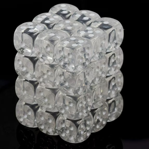 Chessex: Translucent Clear/white 12mm d6 Dice Block (36 dice)