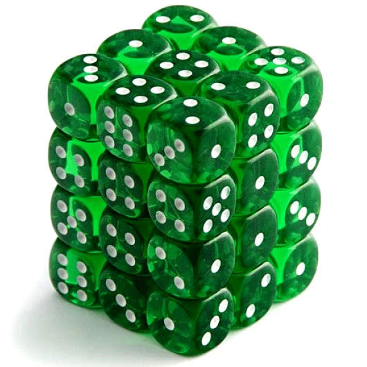 Chessex: Translucent Green/White 12mm d6 Dice Block (36 dice)