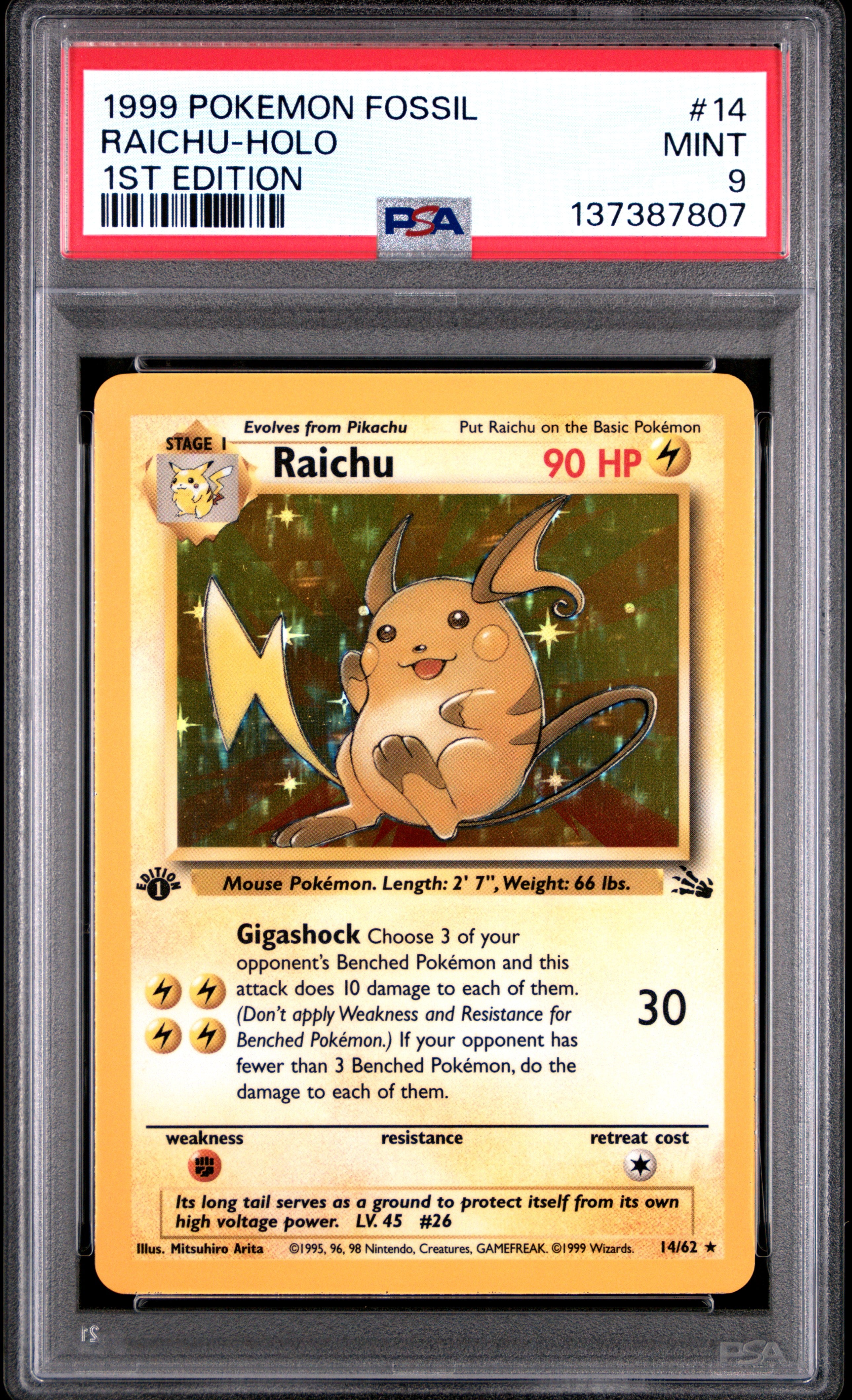 RAICHU-HOLO 1ST EDITION 1999 POKEMON FOSSIL PSA MINT 9 - PokeBox USA