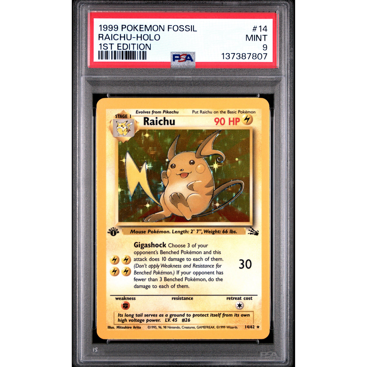 RAICHU-HOLO 1ST EDITION 1999 POKEMON FOSSIL PSA MINT 9 - PokeBox USA