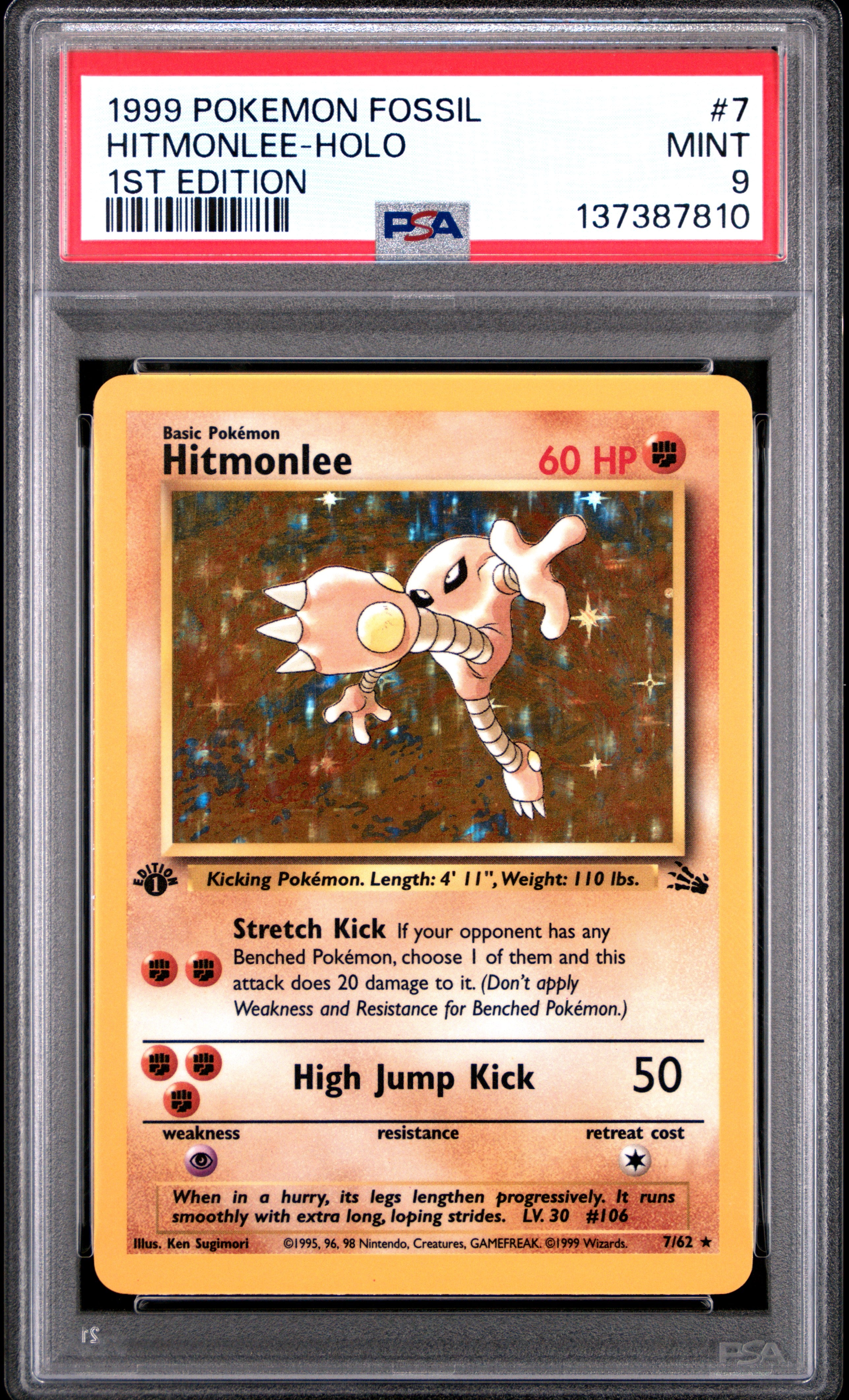 HITMONLEE-HOLO 1ST EDITION 1999 POKEMON FOSSIL PSA MINT 9 - PokeBox USA