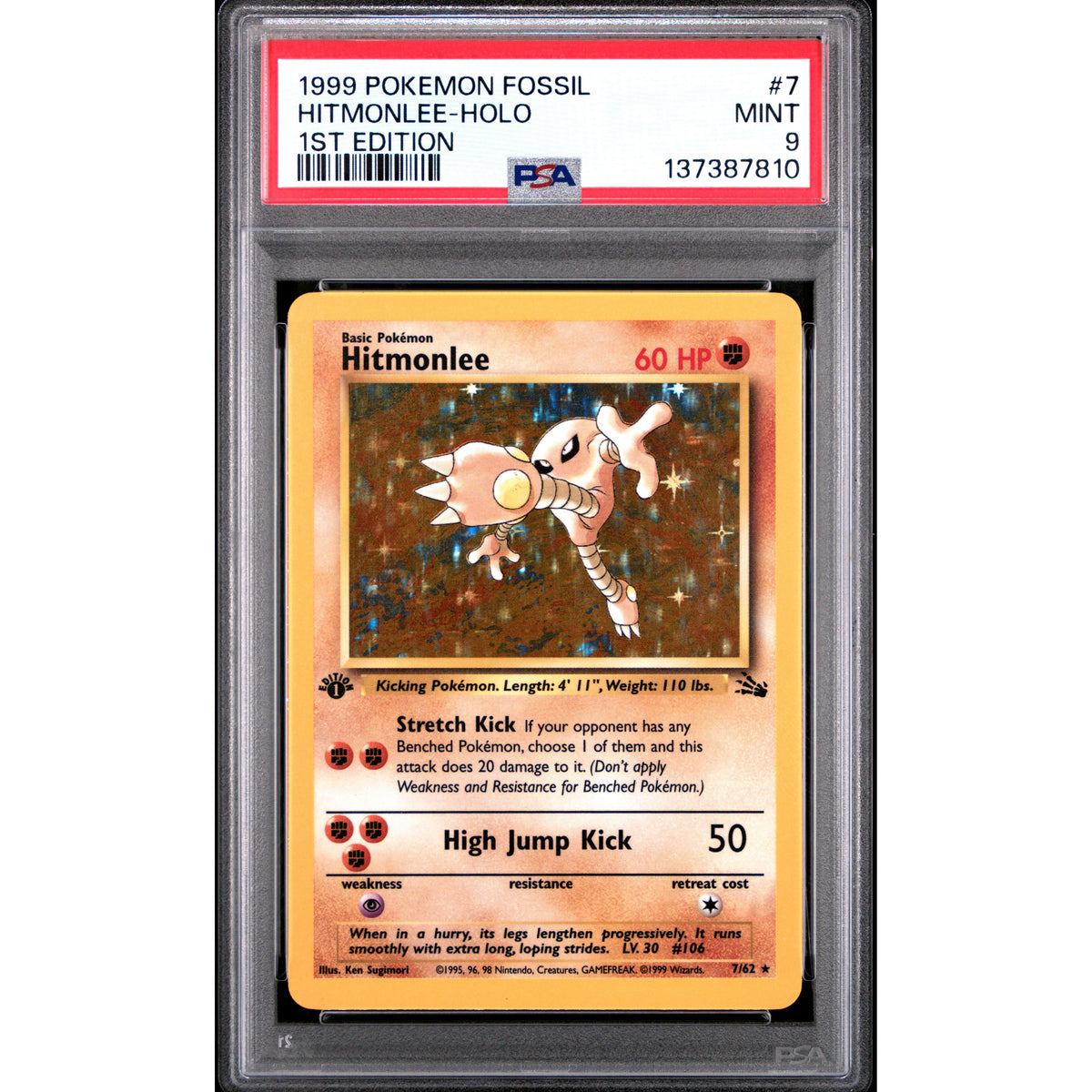 HITMONLEE-HOLO 1ST EDITION 1999 POKEMON FOSSIL PSA MINT 9 - PokeBox USA