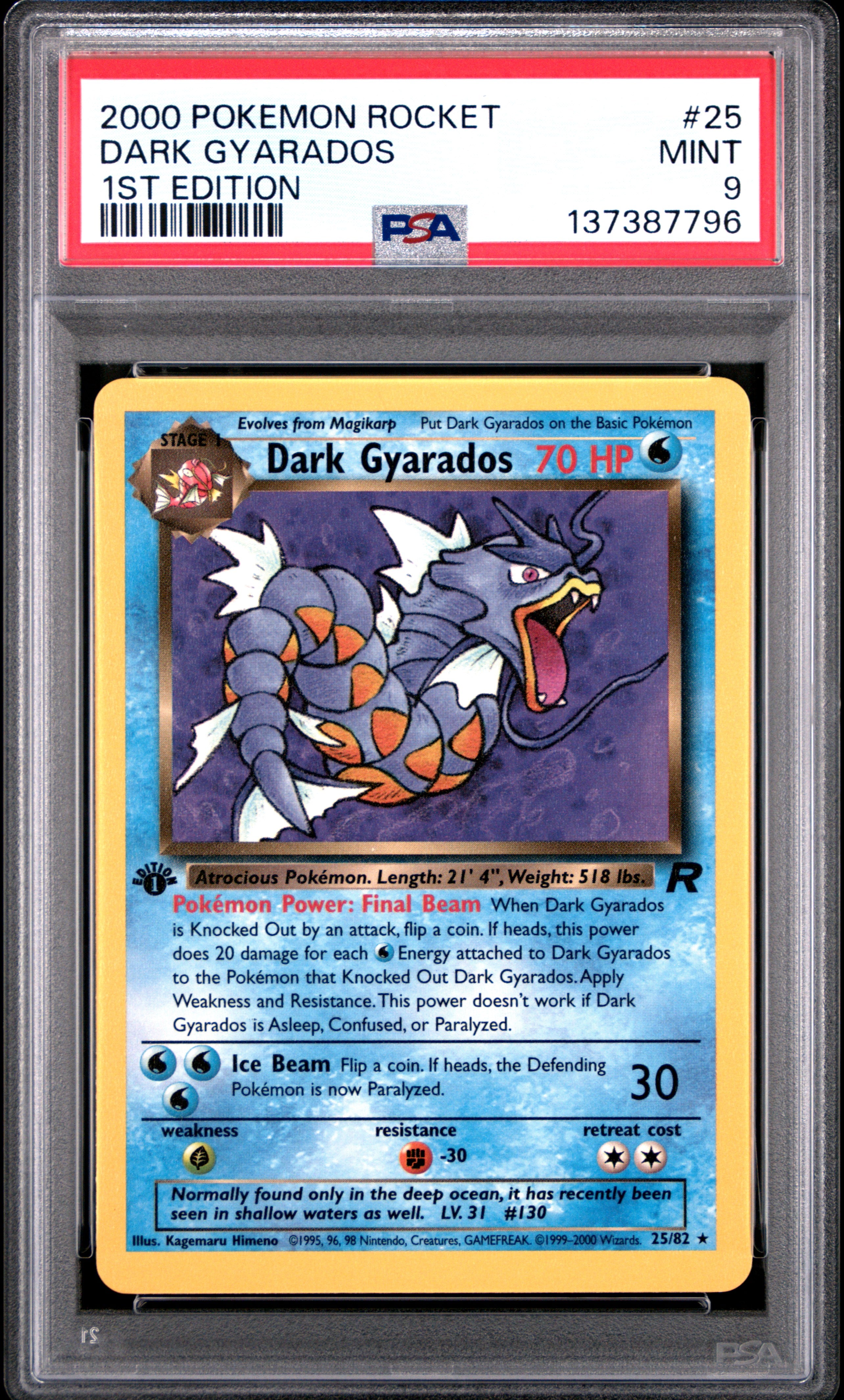 DARK GYARADOS 1ST EDITION 2000 POKEMON ROCKET PSA MINT 9 - PokeBox USA
