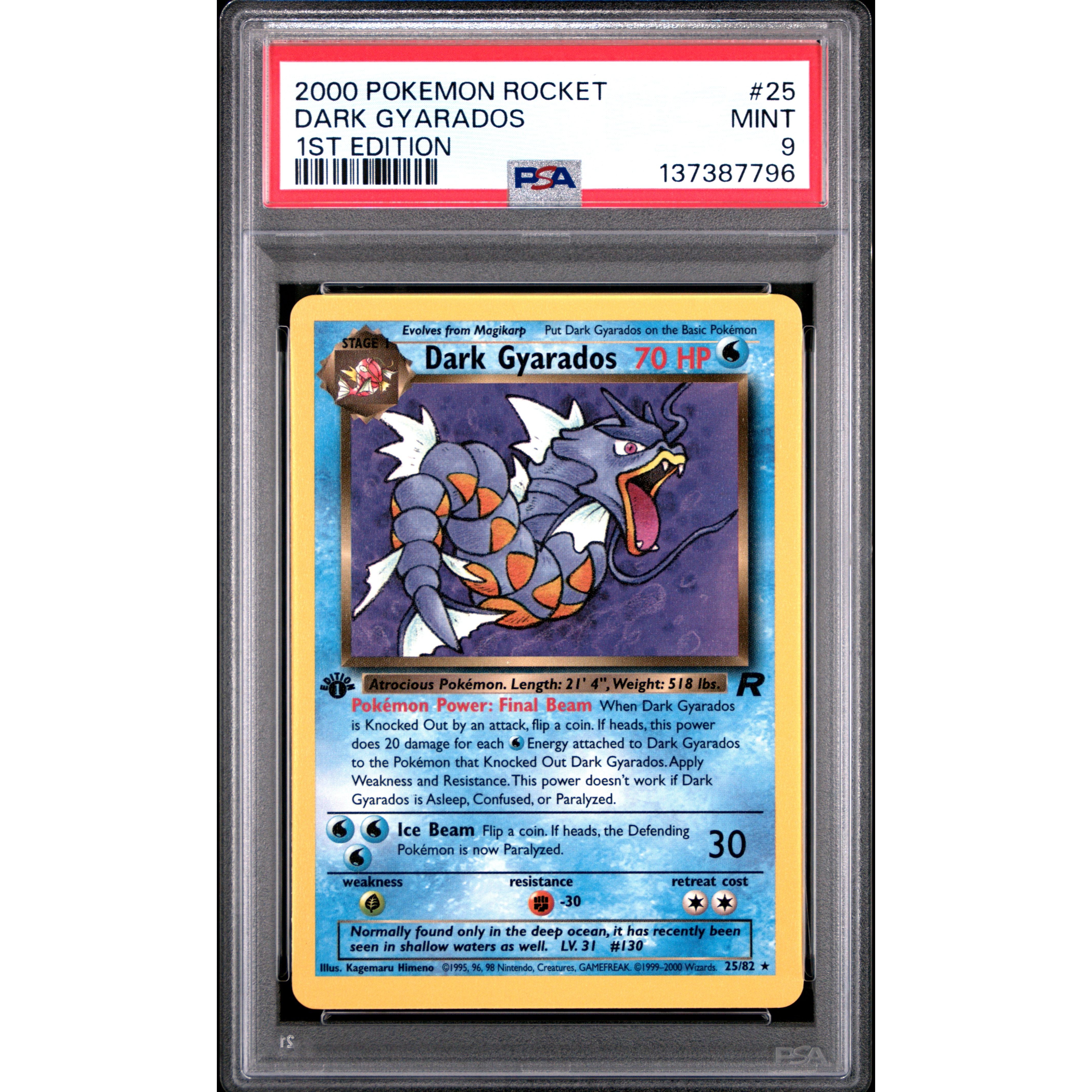 DARK GYARADOS 1ST EDITION 2000 POKEMON ROCKET PSA MINT 9 - PokeBox USA