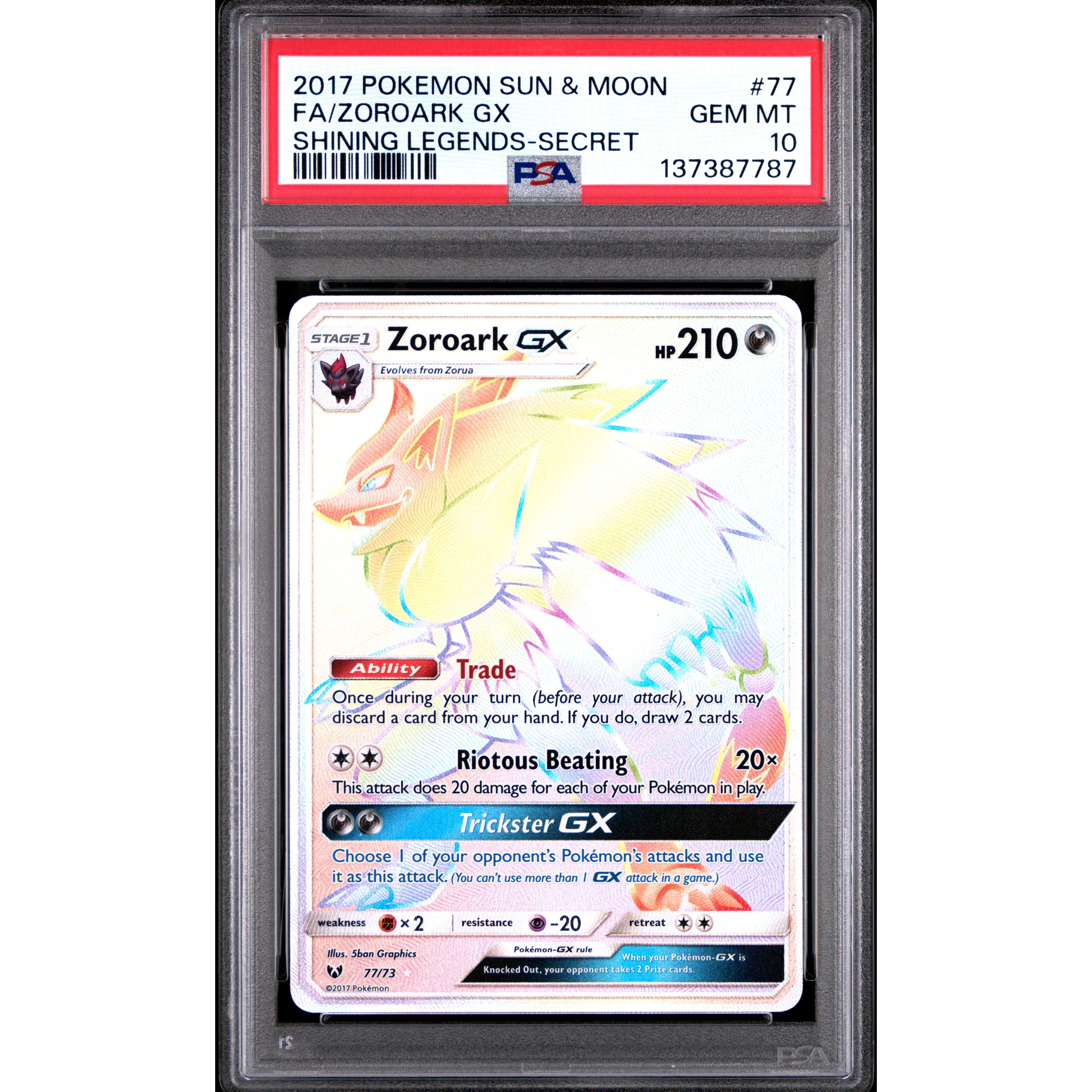ZOROARK GX SHINING LEGENDS-SECRET 2017 POKEMON SUN & MOON SHINING LEGENDS PSA GEM MT 10 - PokeBox USA